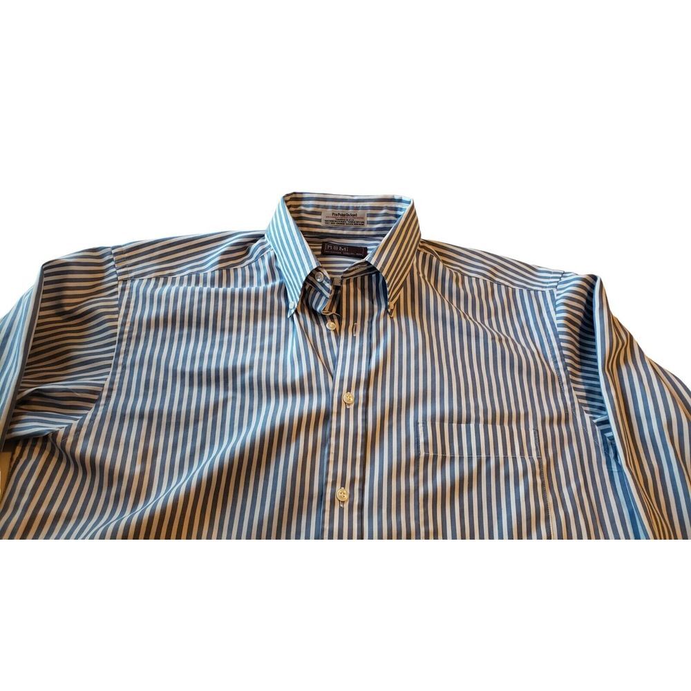Rochester Mens Pin-Point Oxford Blue Striped Button Shirt Size 17-37 Tall